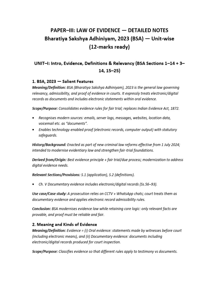 P-3 BSA LawofEvidence Notes | PDF | Evidence (Law) | Confession (Law)