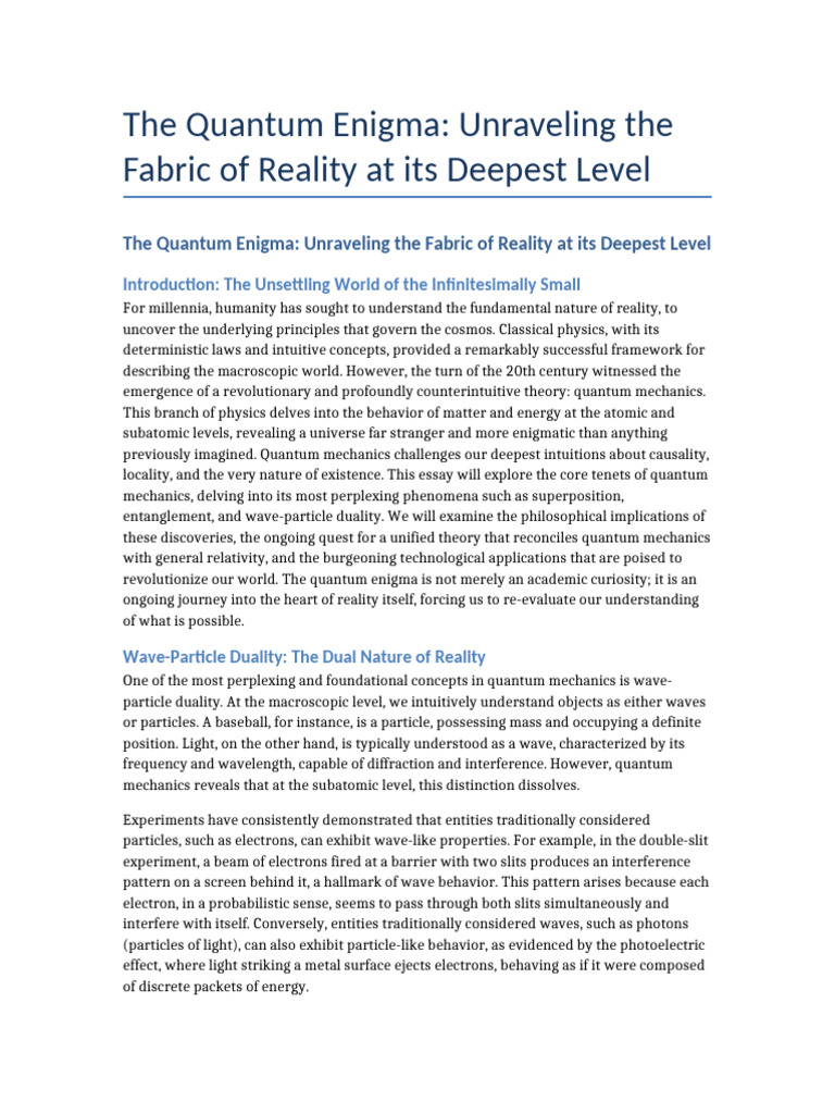 The Quantum Enigma Unraveling The Fabric of Reality at Its Deepest ...
