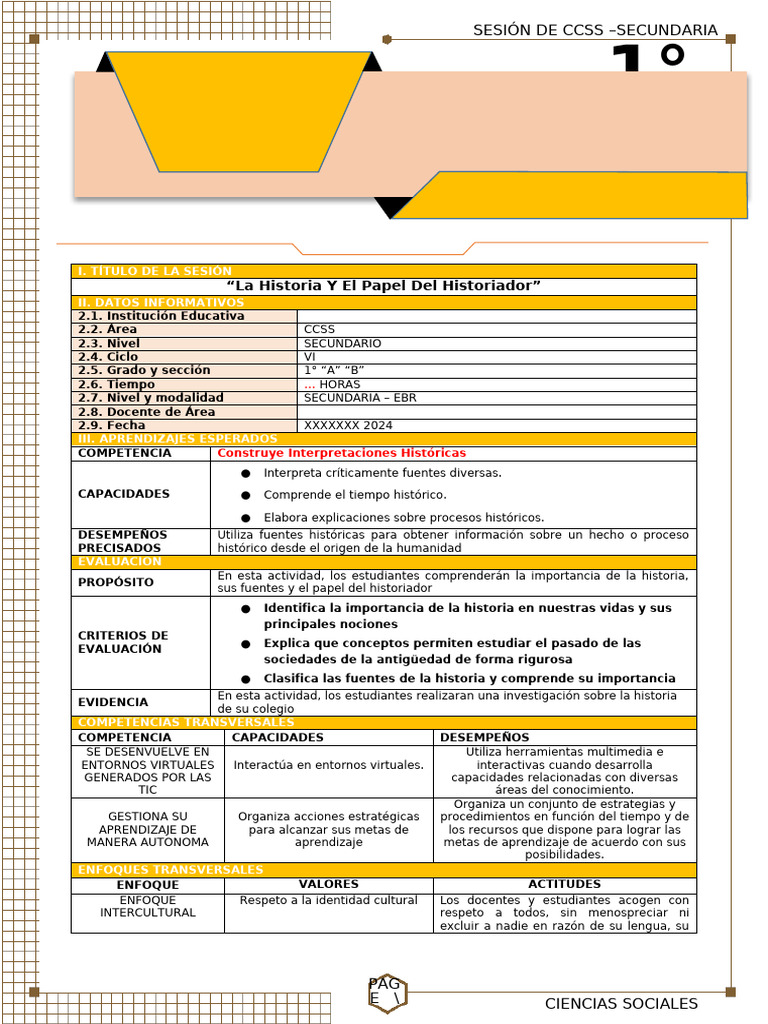 1º Sesiones Sem 1 Uni 1 - CCSS 2024 | PDF | Enseñando | Aprendizaje