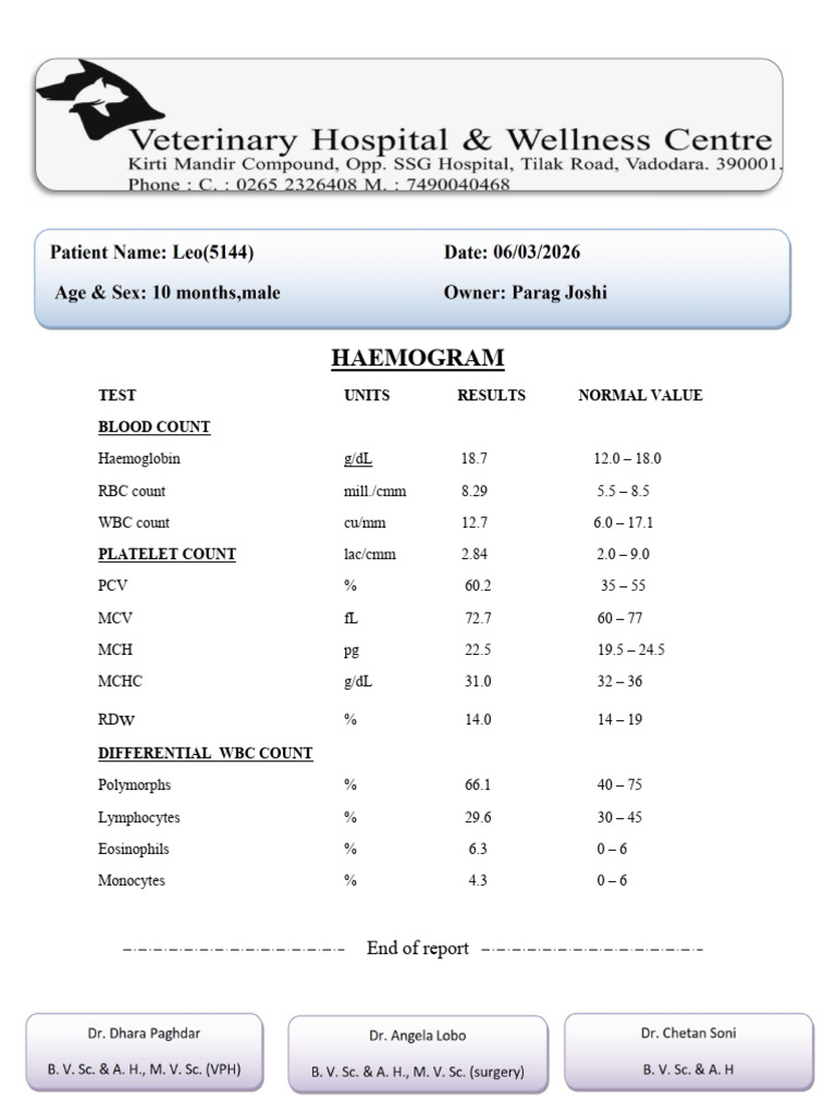 Dog Haemogram - CBC (Leo-5144) | PDF