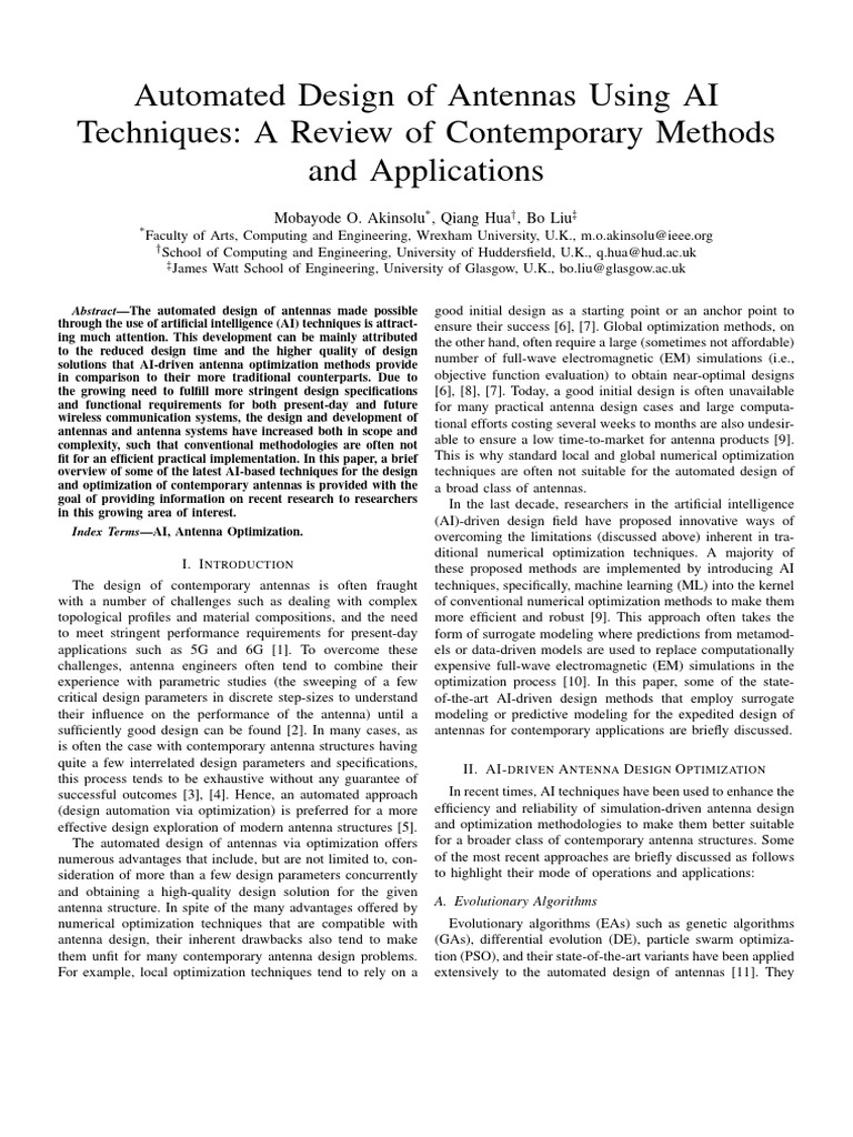 Automated Design of Antennas Using AI Techniques A Review of ...