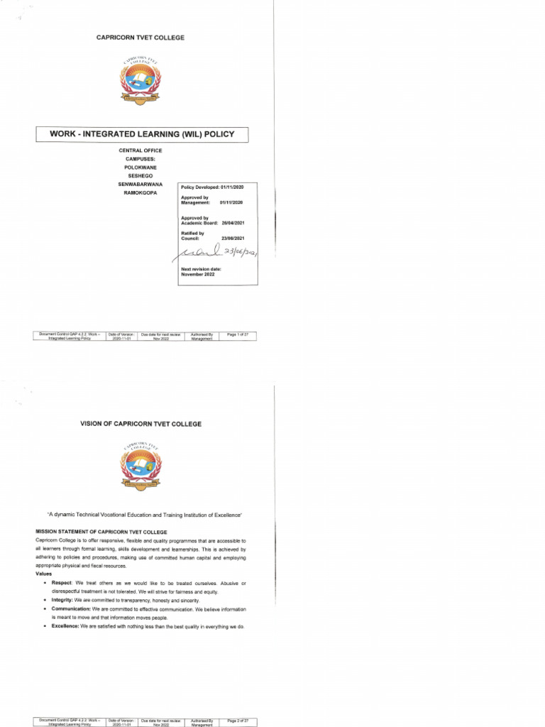 ACADEMIC - Work Integrated Learning (WIL) Policy | PDF