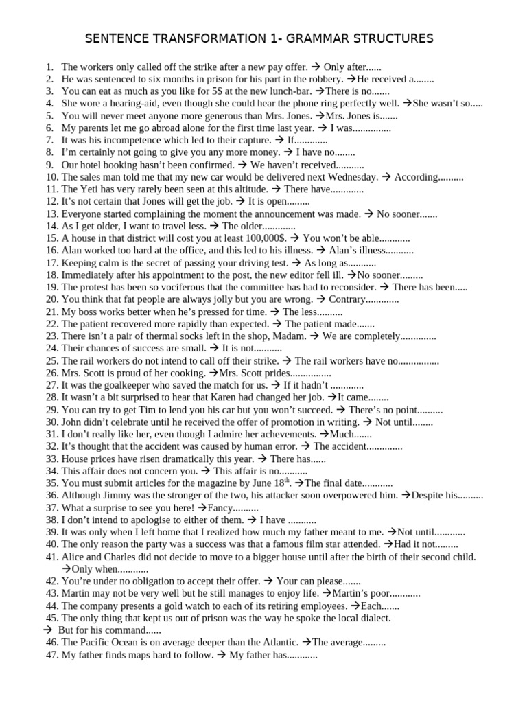 Sentence Transformation 1 | PDF