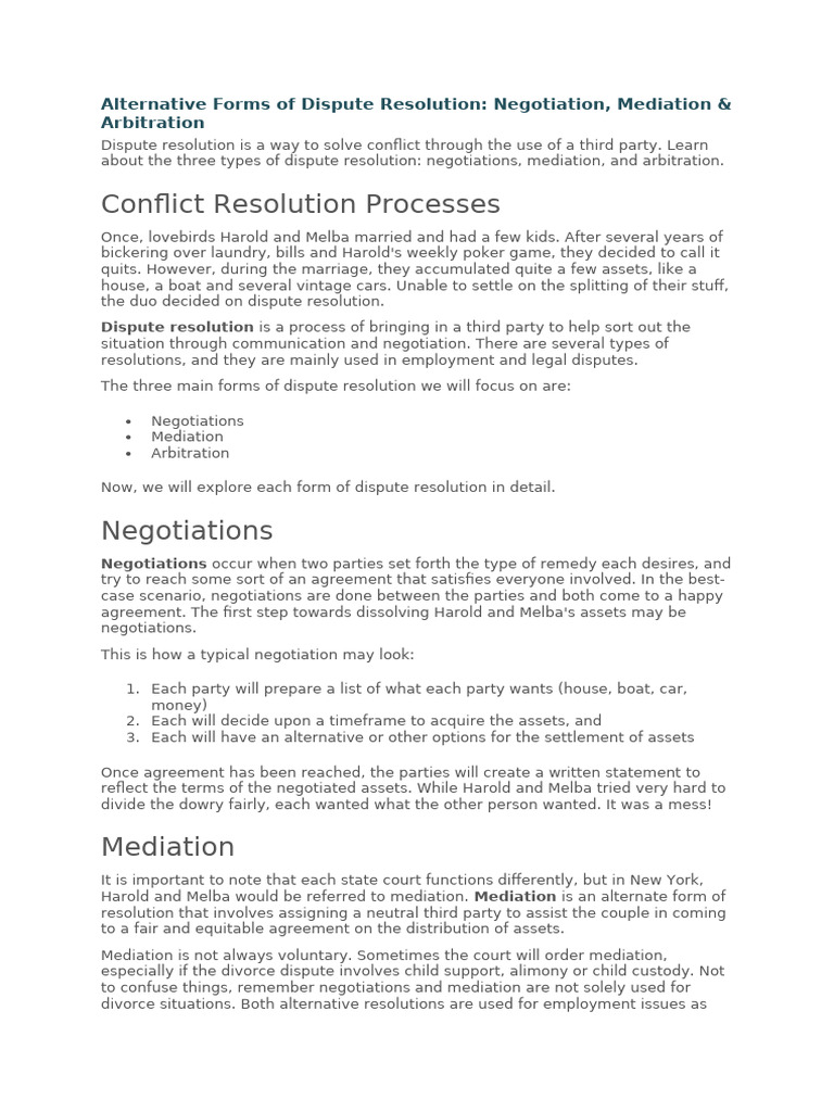 Alternative Forms of Dispute Resolution | PDF | Mediation | Arbitration