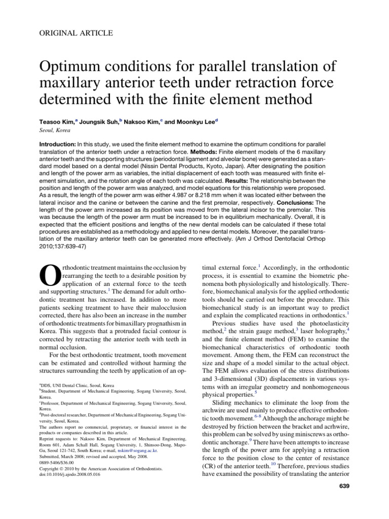 Optimum Conditions For Parallel Translation of Maxillary Anterior Teeth ...