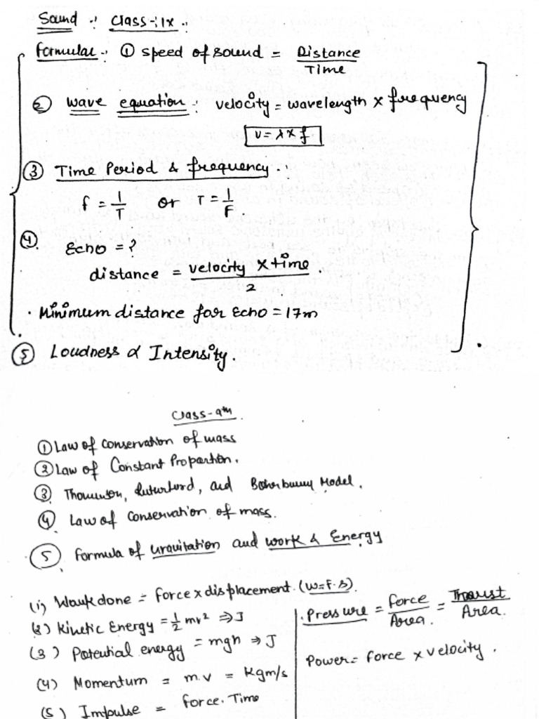 Class 9 Physics Formula Chapter 1 To Last | PDF