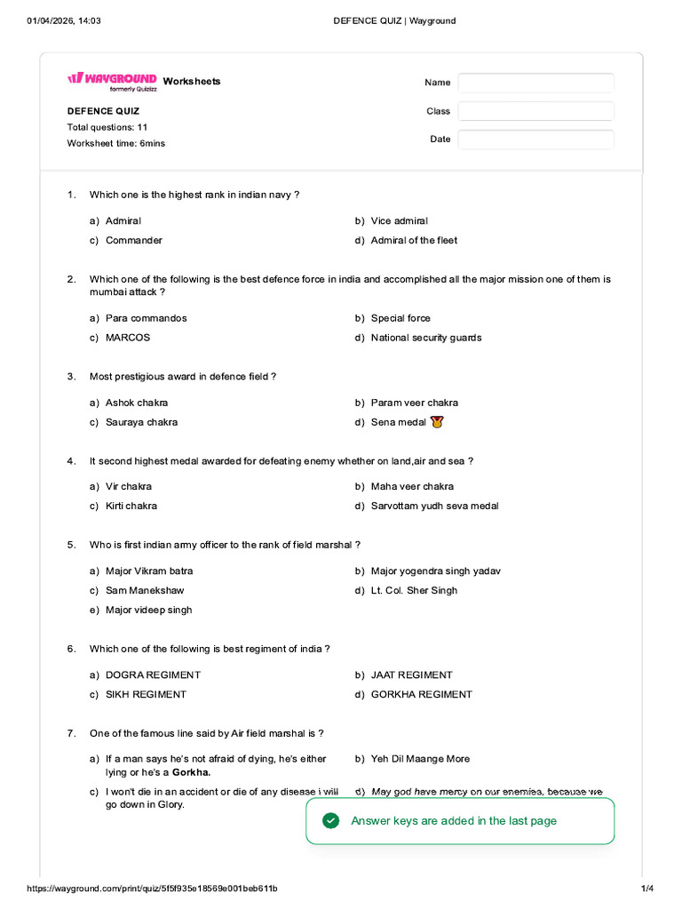 Defence Quiz | PDF