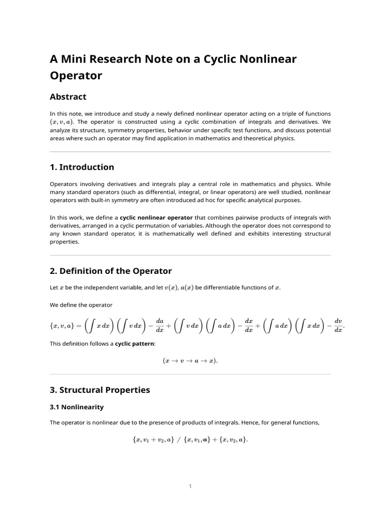 Mini Research Note - A Cyclic Nonlinear Operator | PDF | Nonlinear ...