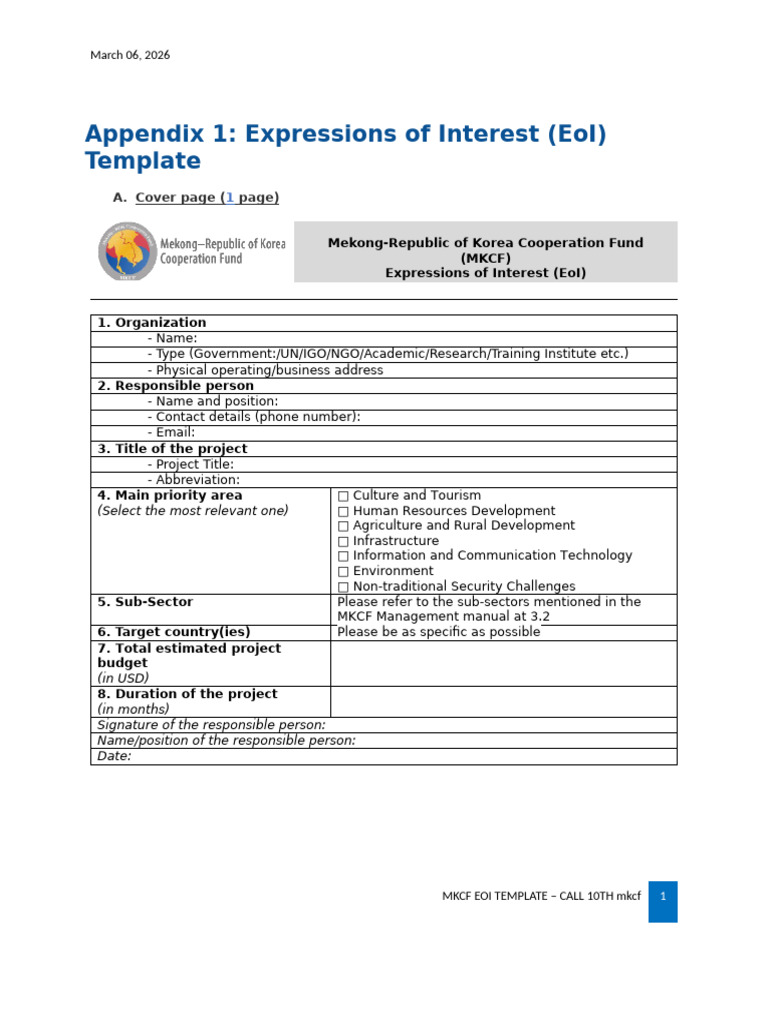 EoI Template Call 10th MKCF | PDF | Project Management