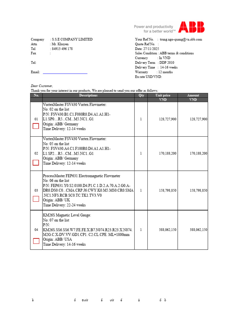 Quotation ABB SSE Oilgas Project Instruments 27nov25 | PDF | Bribery ...