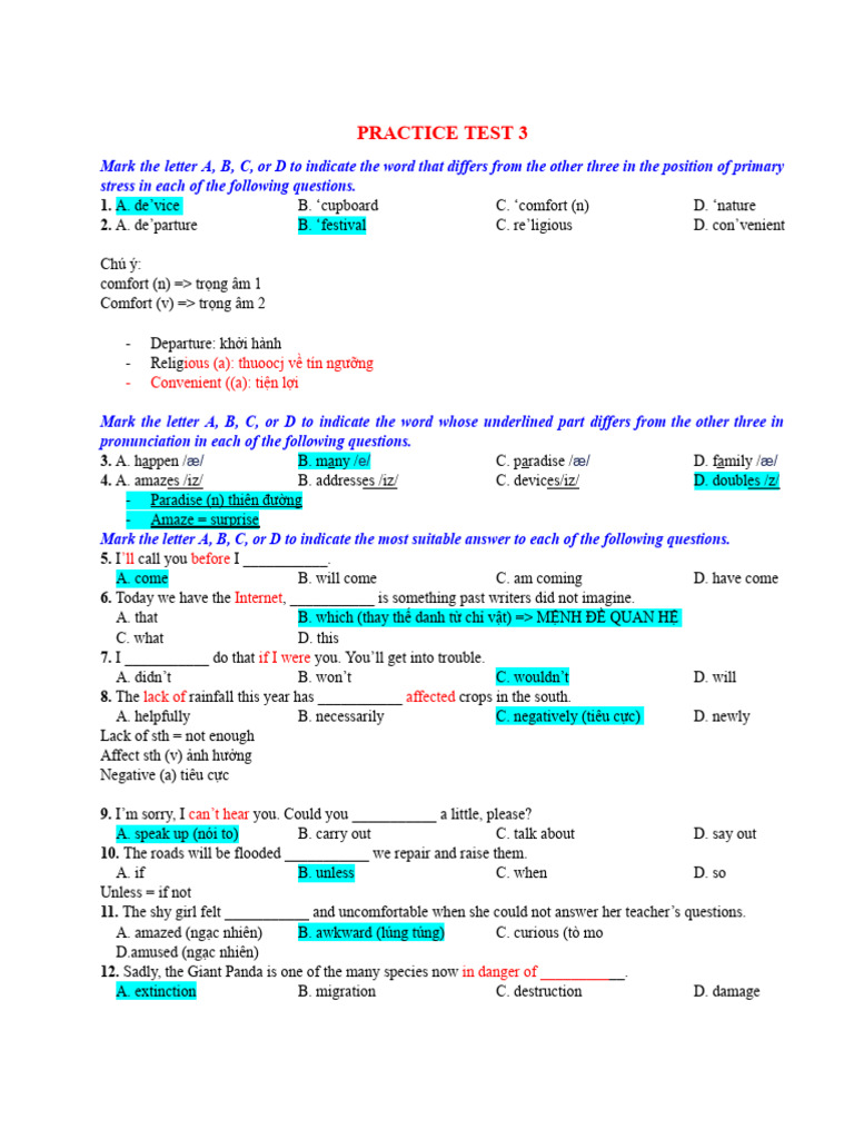 Đáp Án Practice Test 3 | PDF