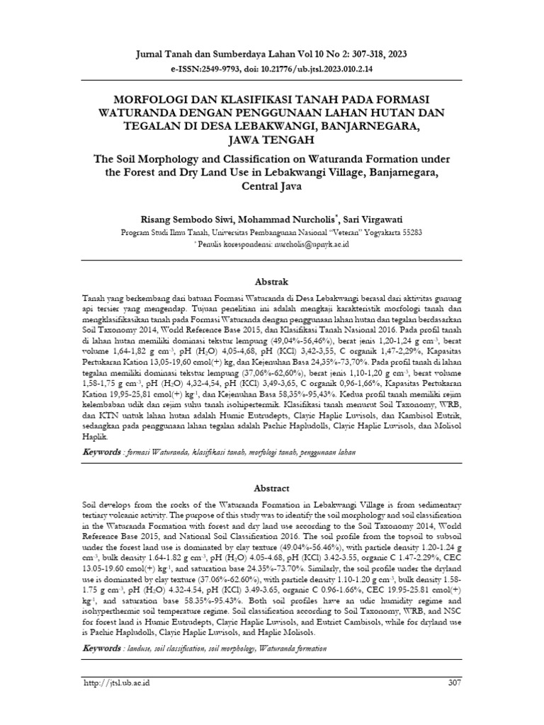 Jurnal Tanah Dan Sumberdaya Lahan Vol 10 No 2: 307-318, 2023 e | PDF