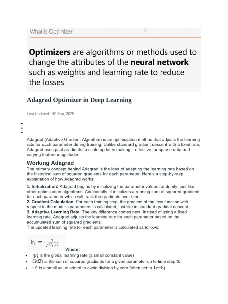 Adagrad Optimizer in Deep Learning | PDF