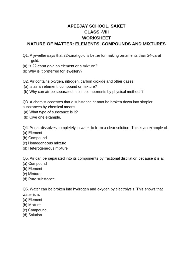 Elements Worksheet | PDF