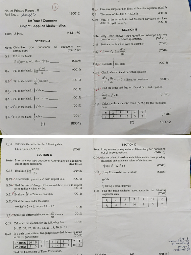 PYQs Maths II All Papers | PDF