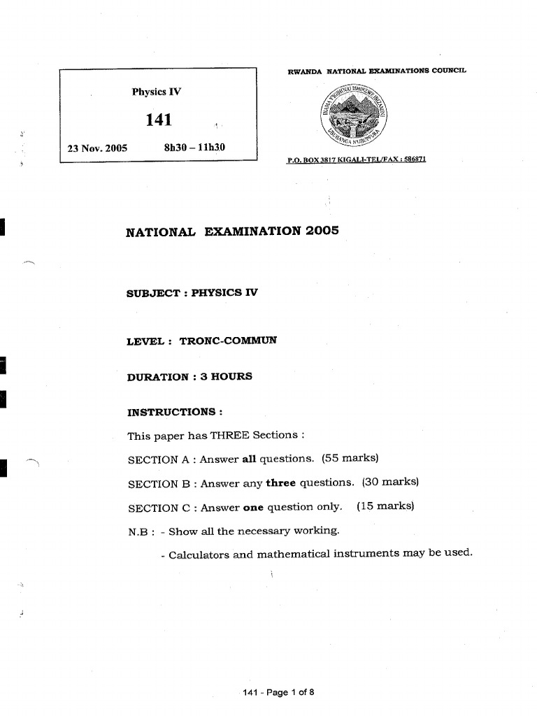 2005 Physics Past Paper | PDF