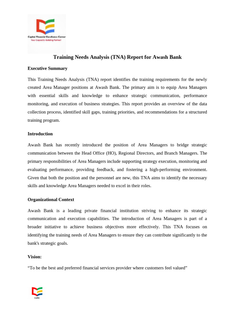 Training Needs Analysis (TNA) Report and Course Outline For Awash Bank ...