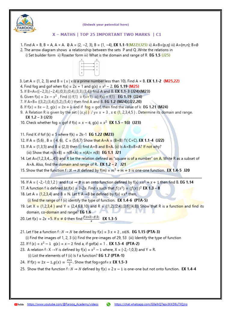 X Maths Top 25 2m c1 | PDF | Function (Mathematics) | Chess Theory