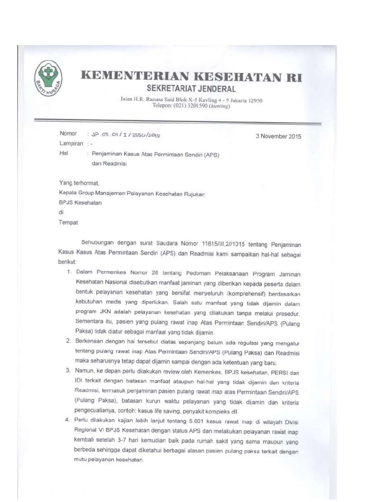 Surat Kemenkes Aps Dan Readmisi | PDF