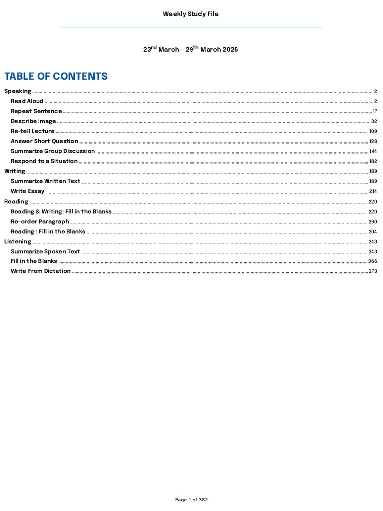 PTE Academic - Prediction File (23rd March 2026 - 29th March 2026) | PDF