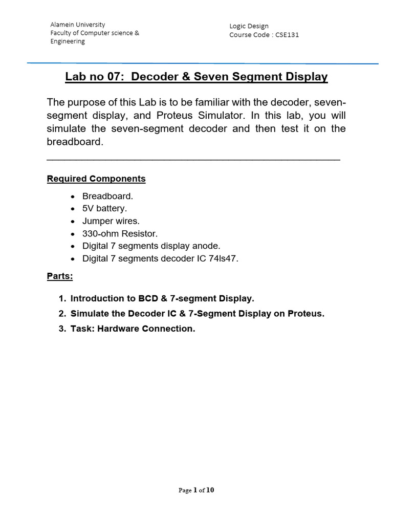 CSE131 Logic Design Lab 07 | PDF | Computer Engineering | Electronic ...