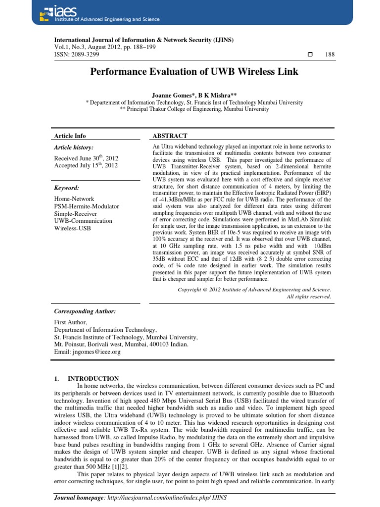 Performance Evaluation of UWB Wireless Link | PDF | Ultra Wideband ...