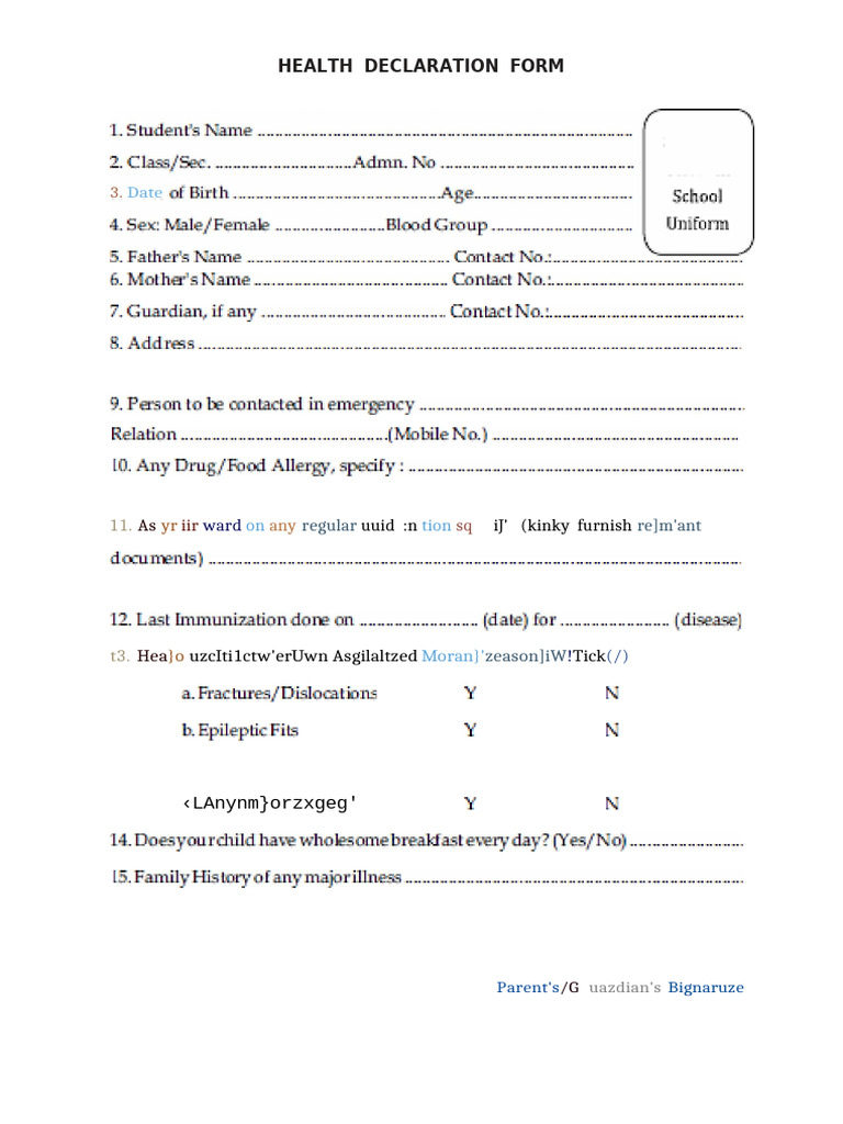Health Declaration Form | PDF