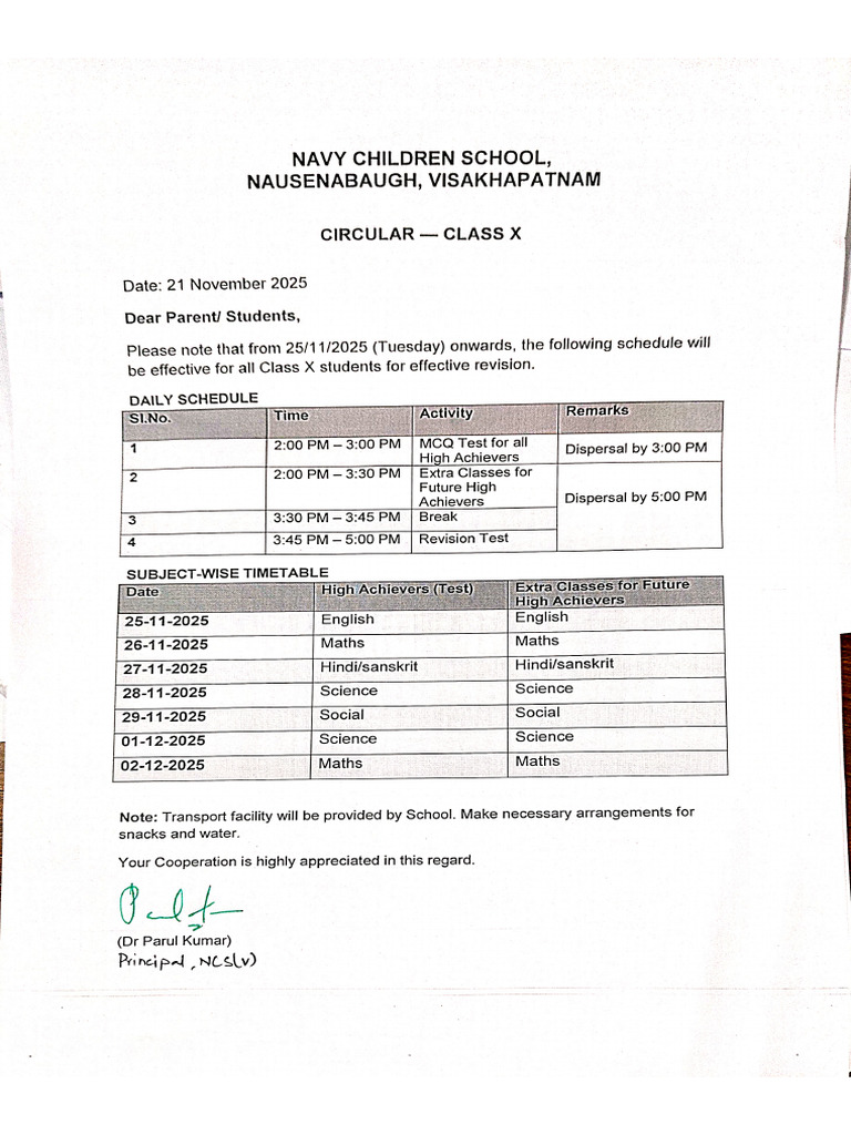 Circular For Class X | PDF