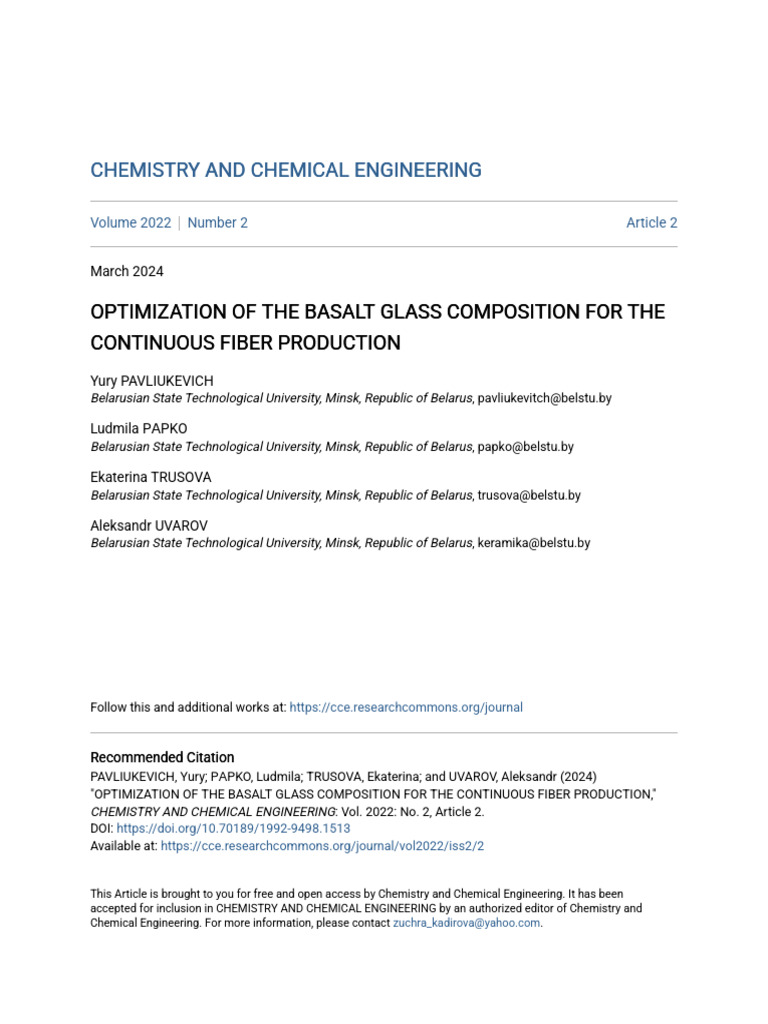 Optimization of The Basalt Glass Composition Fo | PDF