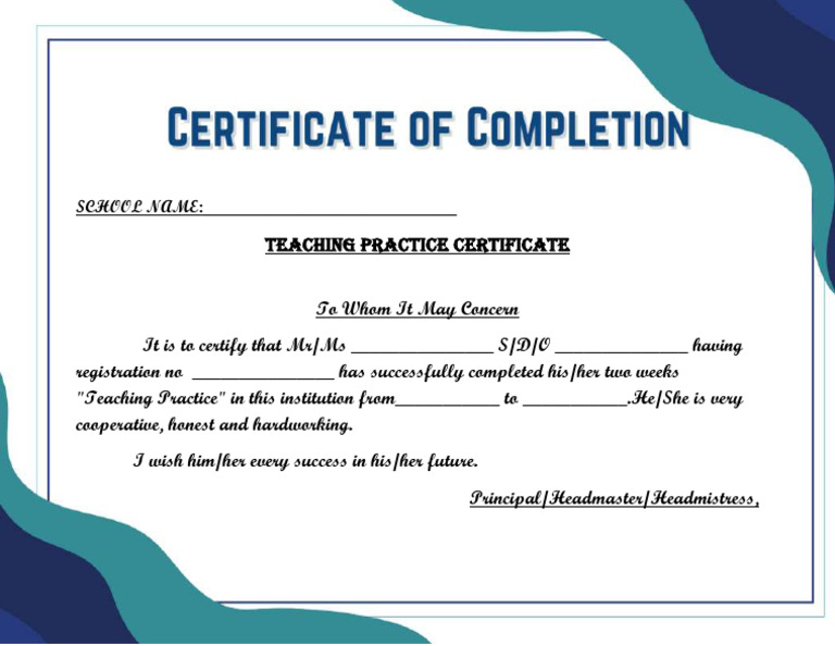 Teaching Practice Certificate | PDF