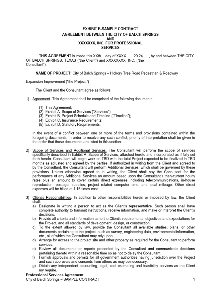 Exhibit B - Sample CITY - Professional Contract | PDF | Indemnity ...