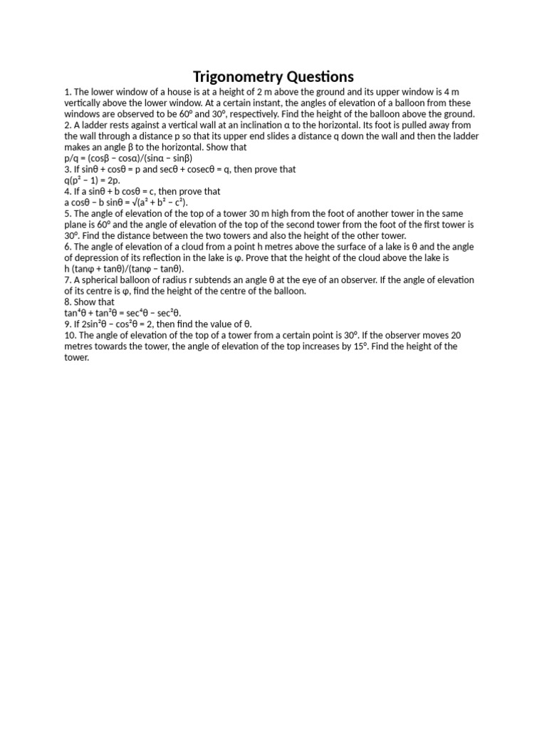 Trigonometry Questions | PDF