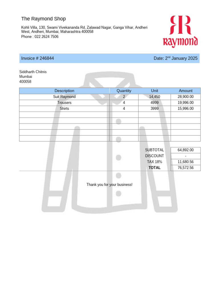 Clothing Invoice | PDF