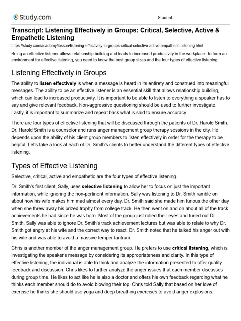 Lesson Printout - Listening Effectively in Groups | PDF | Anger | Empathy