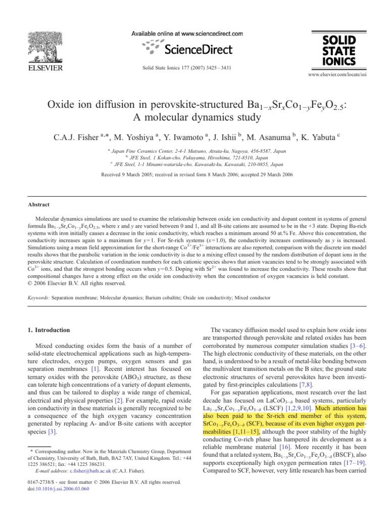 Oxygen Diffusin A Molecular Dynamics Study | PDF | Salt (Chemistry) | Ion