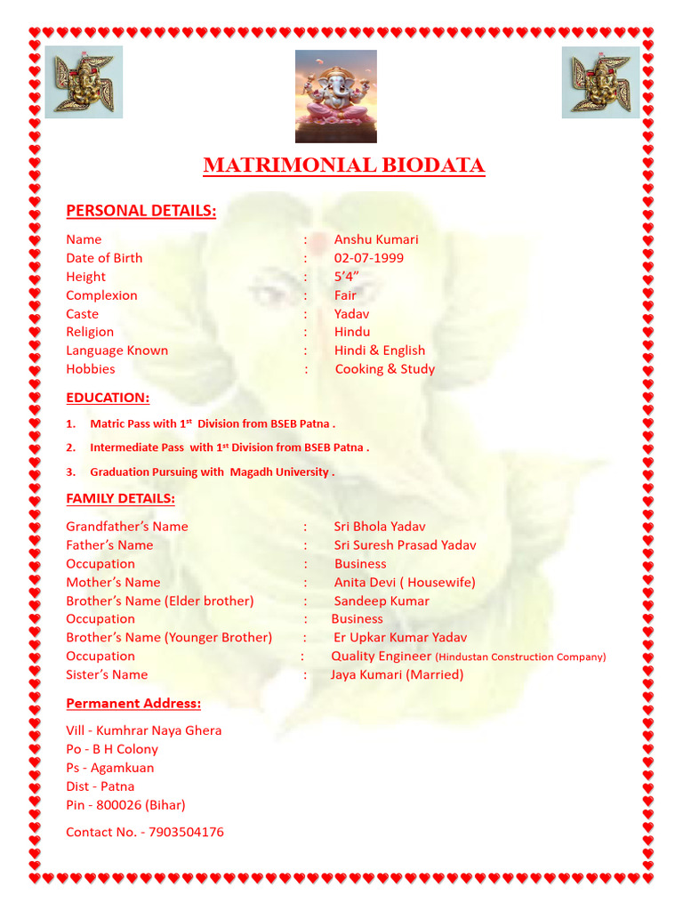 Bio Data Sample | PDF