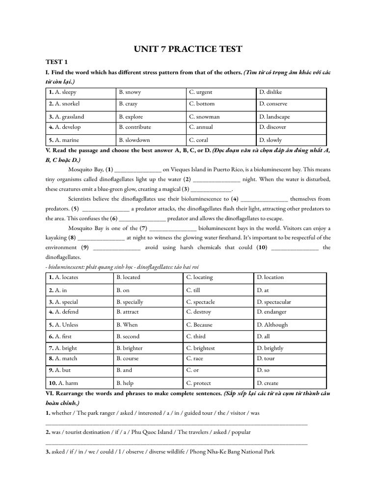 Unit 7 Practice Test | PDF | Coral | Coral Reef