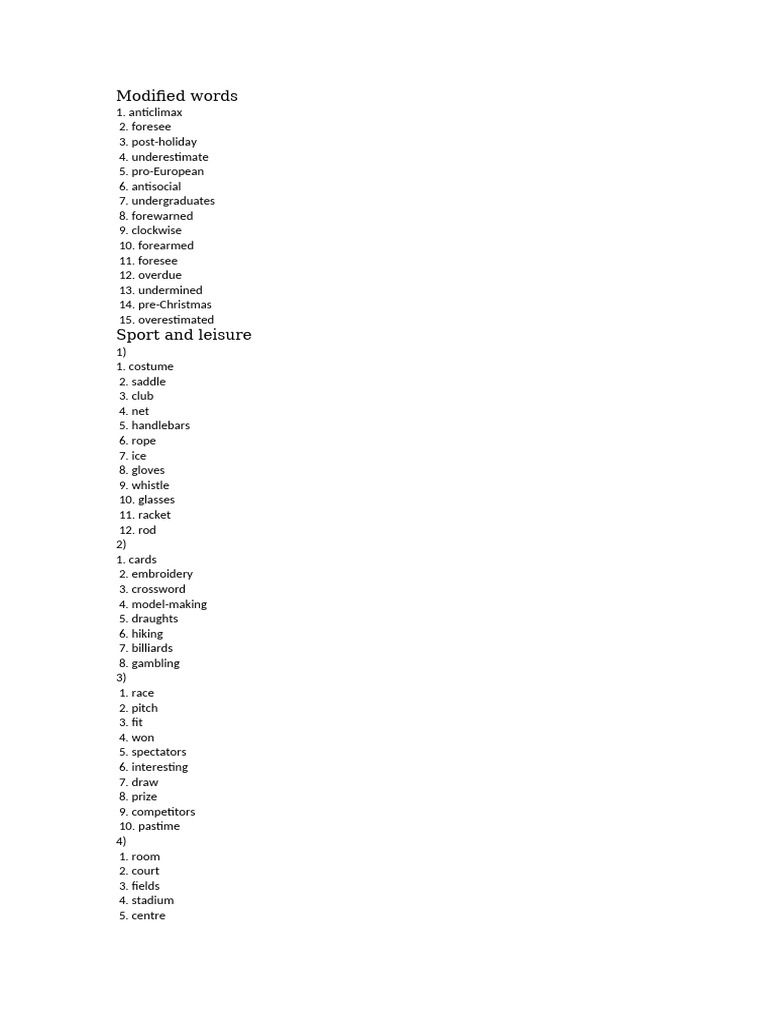 Modified Words&Sport and Leisure | PDF
