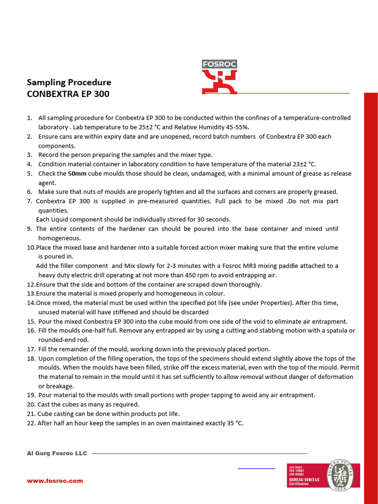 Sampling Procedure - Conbextra EP 300 | PDF | Physical Sciences ...