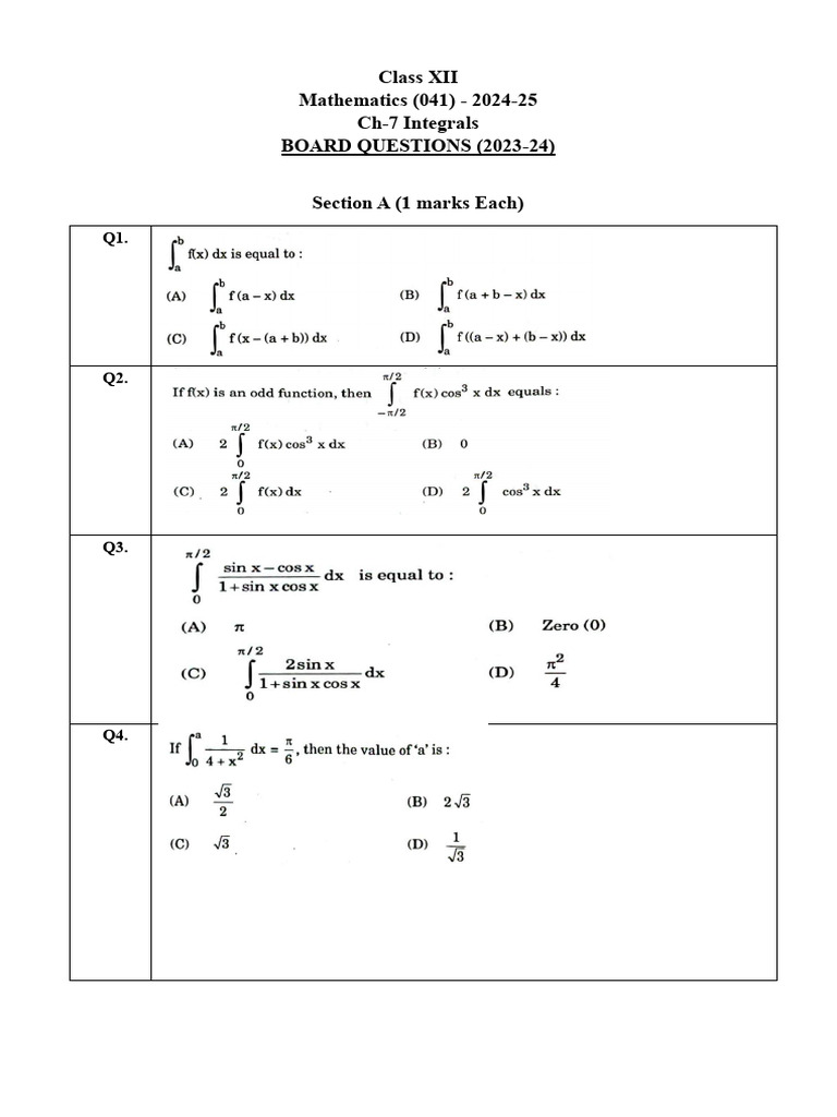 Xii Math CH7 Pyq (2023-24) | PDF