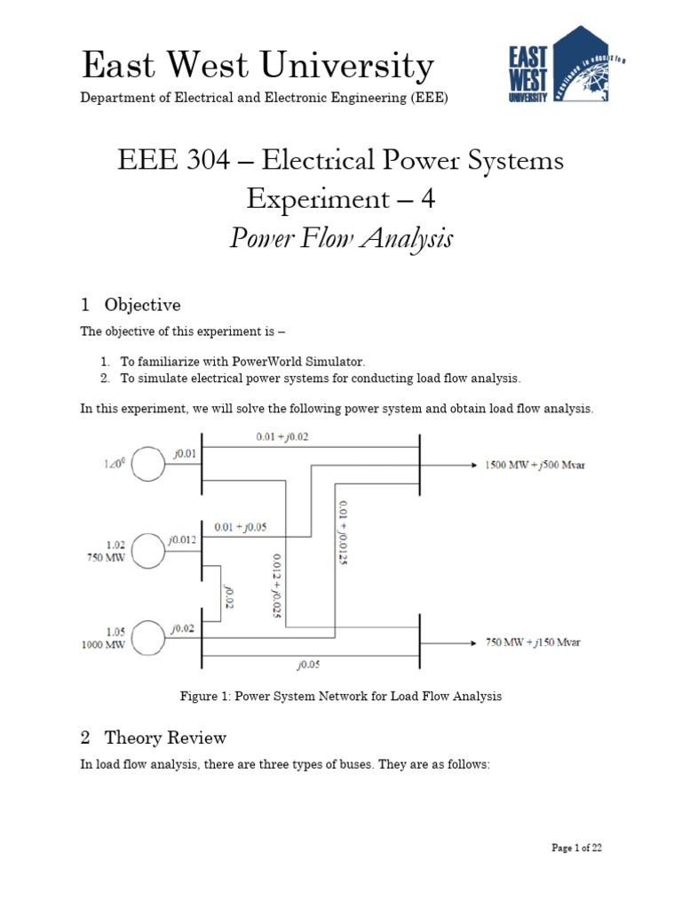 EEE 304 - Experiment 4 - Power Flow Analysis | PDF | Electrical ...