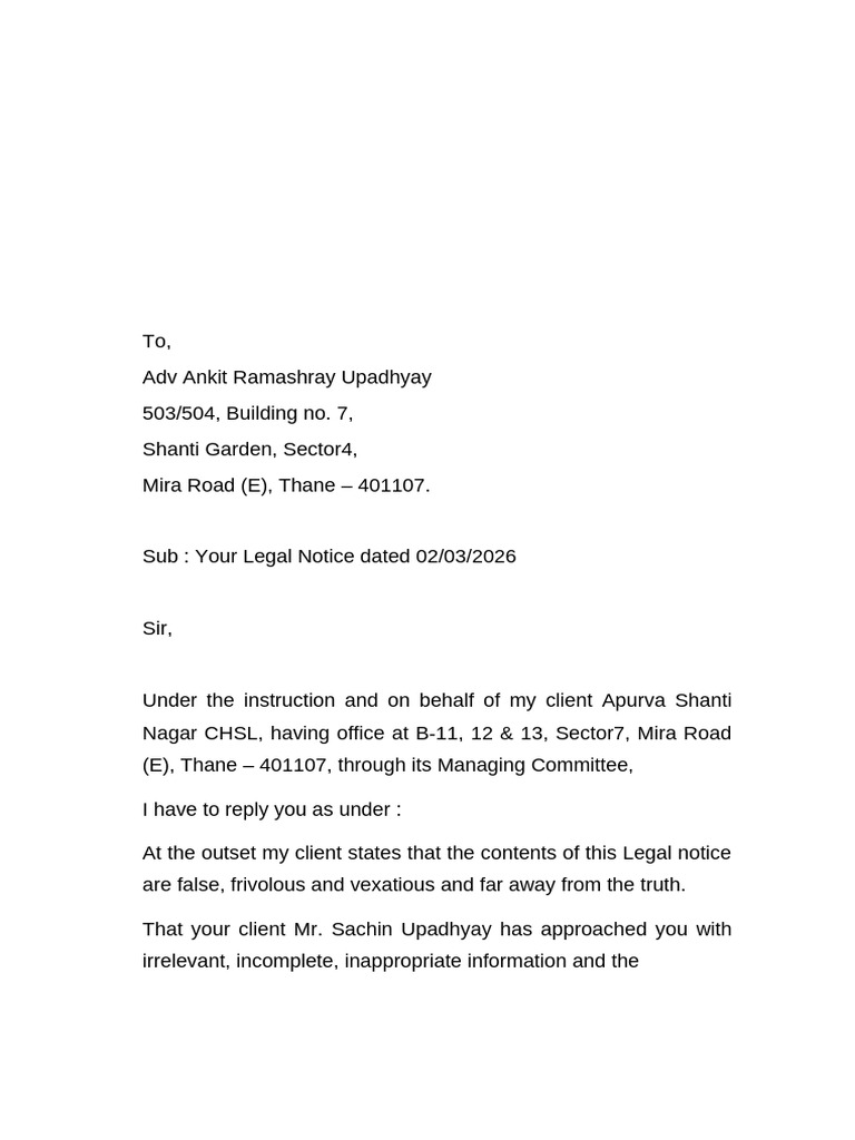 Legal Notice Reply Co Op Society | PDF | Justice | Crime & Violence