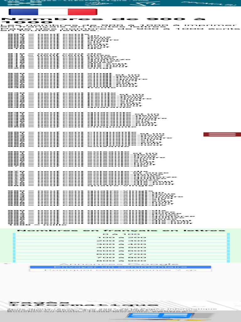 Nombres de 900 À 1000: Pagès Informatique | PDF