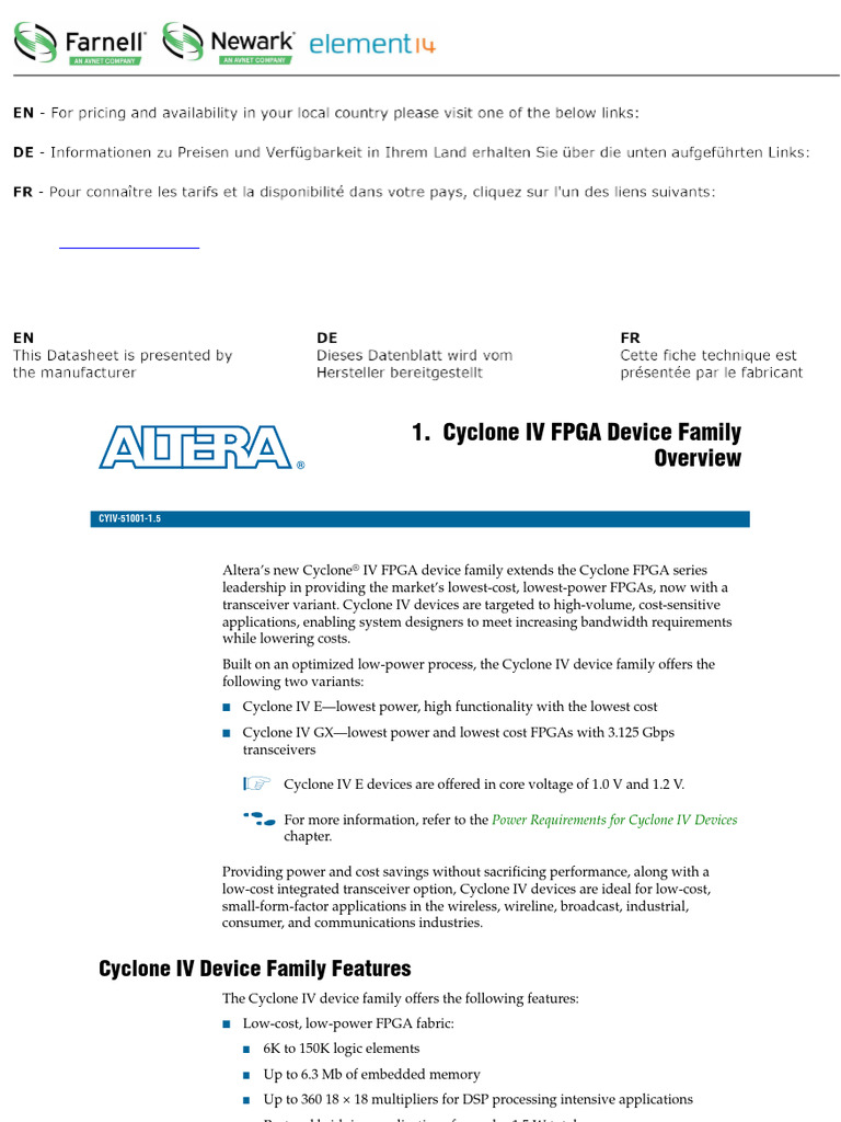 Cyclone IV FPGA Device Family | PDF | Field Programmable Gate Array ...