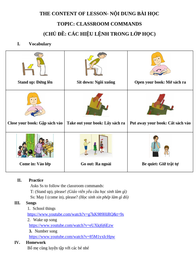English Classroom Commands | PDF