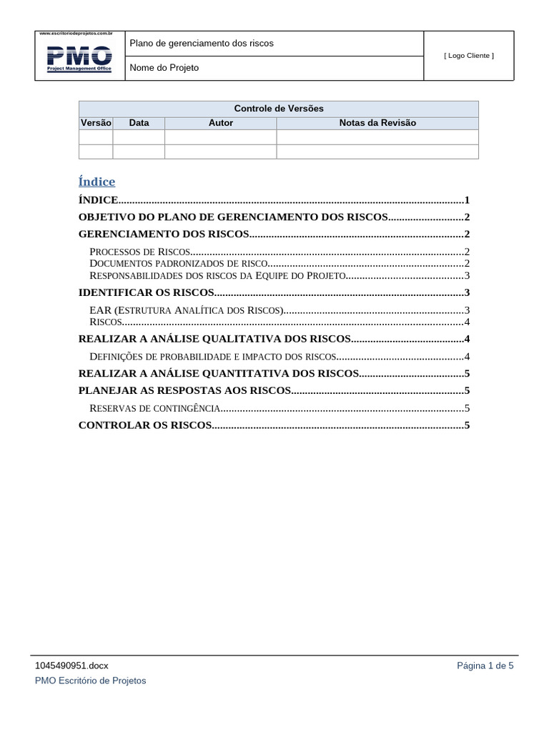 Plano de Gerenciamento Dos Riscos | PDF