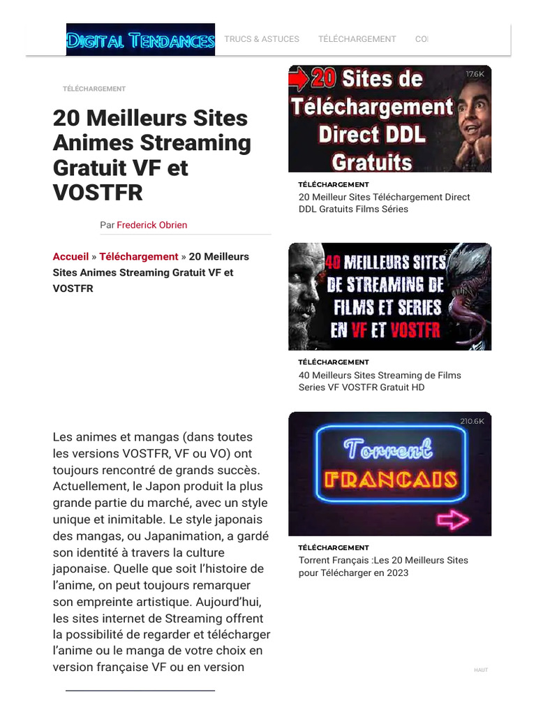 20 Meilleurs Sites Animes Streaming Gratuit VF Et VOSTFR | PDF ...