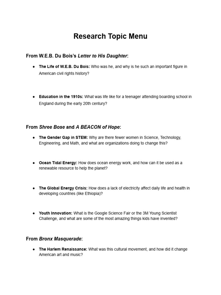 Research Topic Menu | PDF