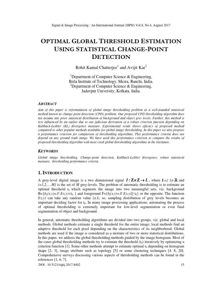 Optimal Global Threshold Estimation Using Statistical Change Point ...
