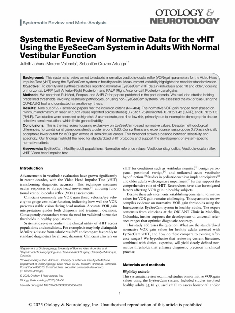 Systematic Review of Normative Data For The VHITUsing The EyeSeeCam ...